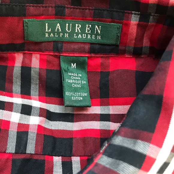 Lauren RL Plaid Holiday Button Down Ruffle Shirt - Picture 4 of 4